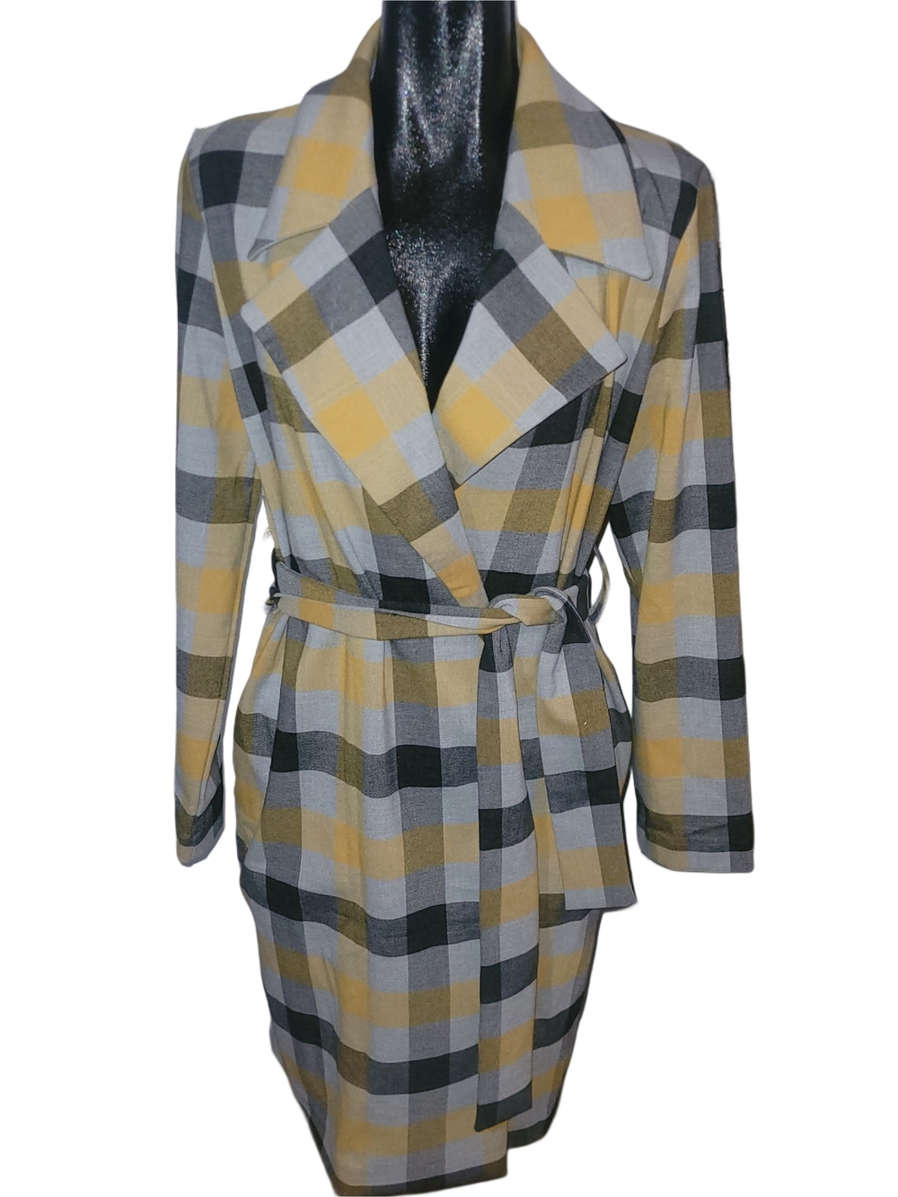 Maison Cinqcent Plaid Checked Mid-length Trench Coat In Gold, Grey And Black M